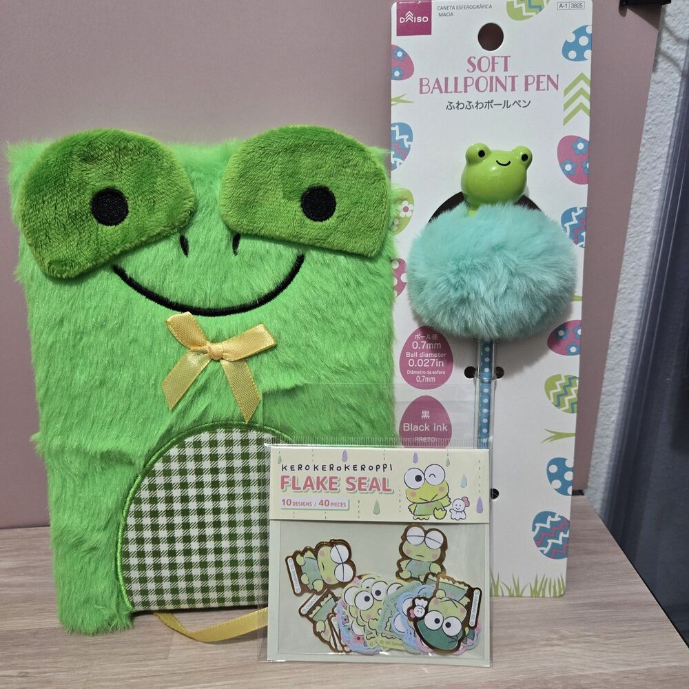 OOAK Kawaii Frog Stationery Gift Set - Frog Journal, Stickers & Pen